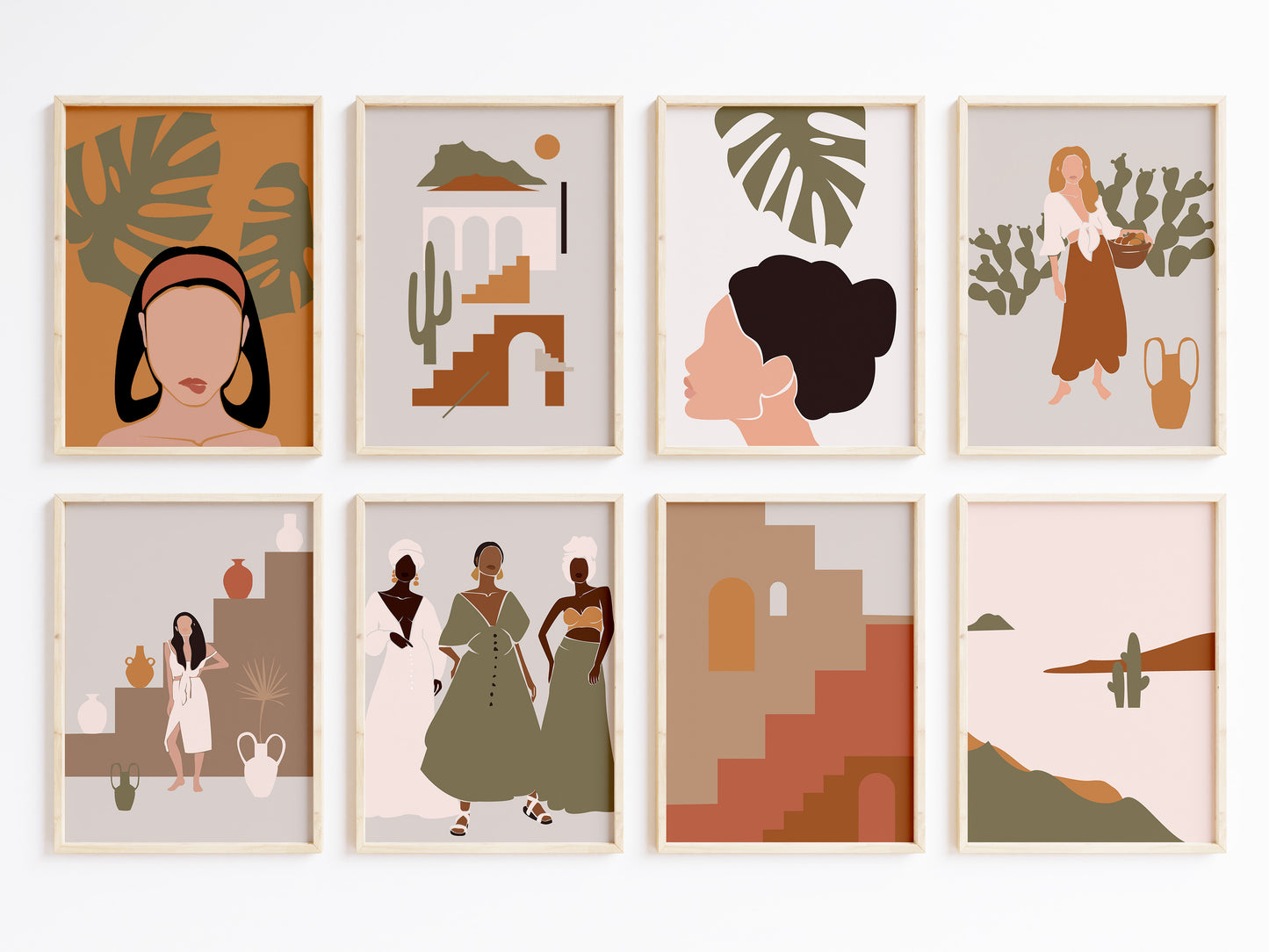 Boho Frauen Poster · Geschenkidee · Terrakotta, Wüstenkunst und Abstrakte Figuren · Dekoprint ohne Rahmen