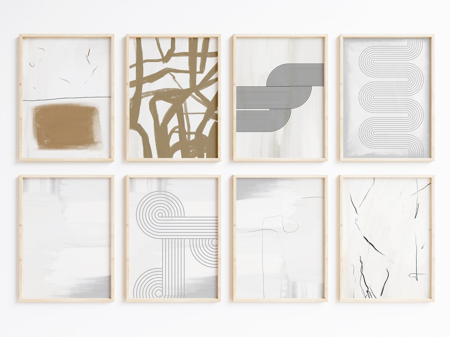 Abstrakte Linien Poster · Geschenkidee · Minimalistische Line Art in Beige, Schwarz und Grau · Dekoprint ohne Rahmen