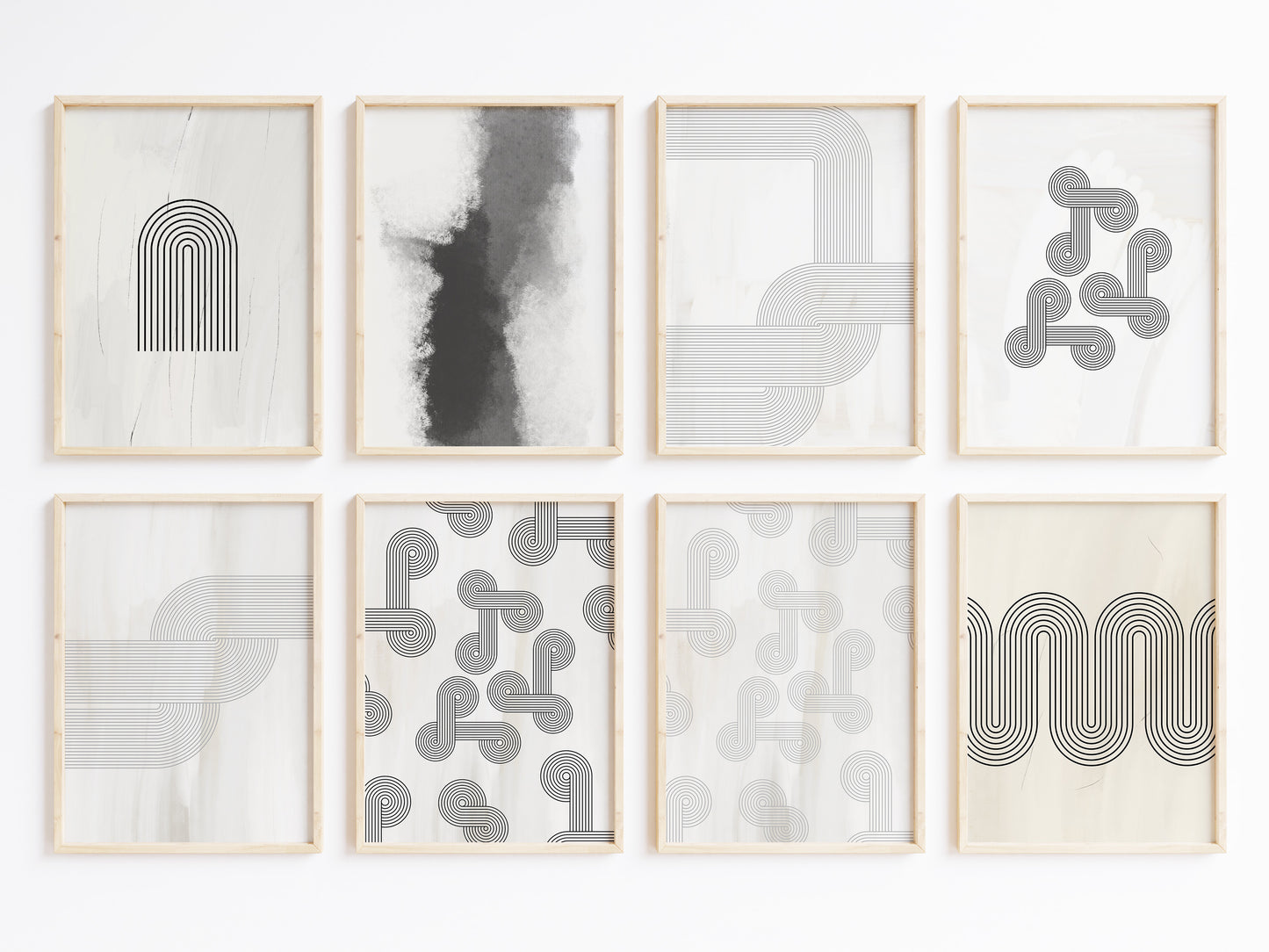 Abstrakte Bögen Poster · Geschenkidee · Minimalistische geometrische Linienkunst in Schwarz und Grau · Dekoprint ohne Rahmen