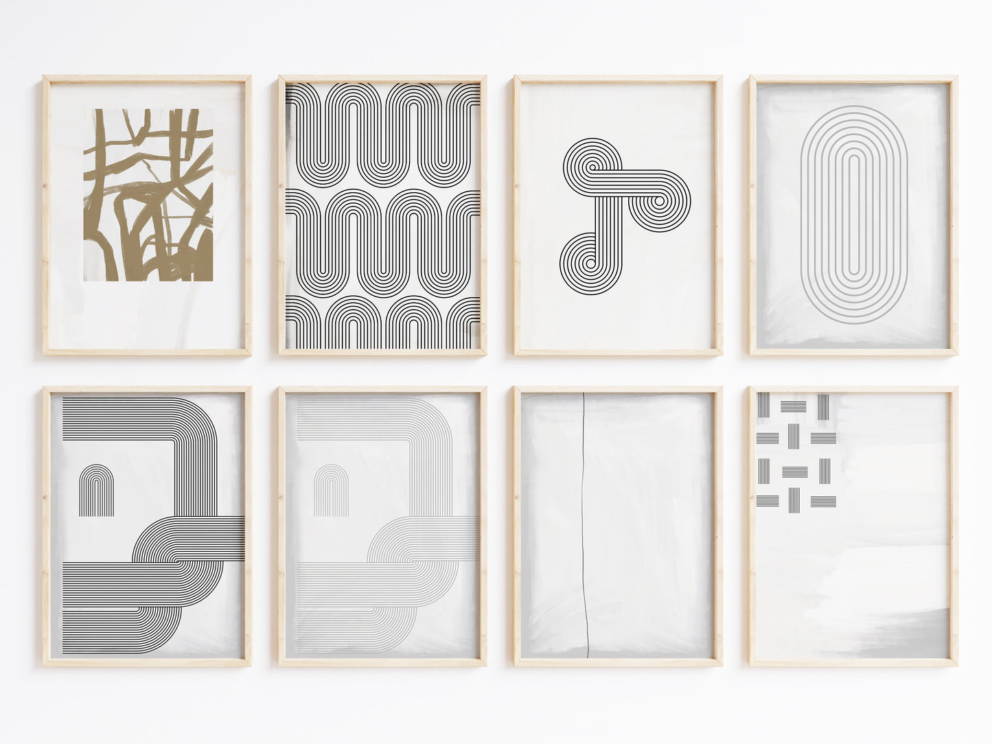 Geometrische Linien Poster · Geschenkidee · Abstrakte minimalistische Bögen in Schwarz, Beige und Grau · Dekoprint ohne Rahmen