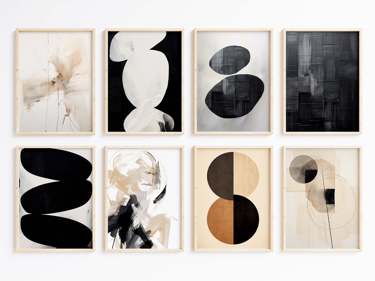 Abstrakte Poster Wanddeko · Minimalistische Beige Schwarz Kunst · Moderne Geometrische Wohnzimmer Bilder · Print ohne Rahmen