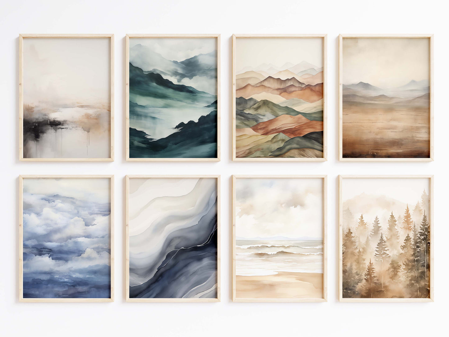 Aquarell Natur Poster · Geschenkidee · Nebelberge Küstenlandschaften Wolkenmeer und Waldmotive für Wohnzimmer · Print ohne Rahmen