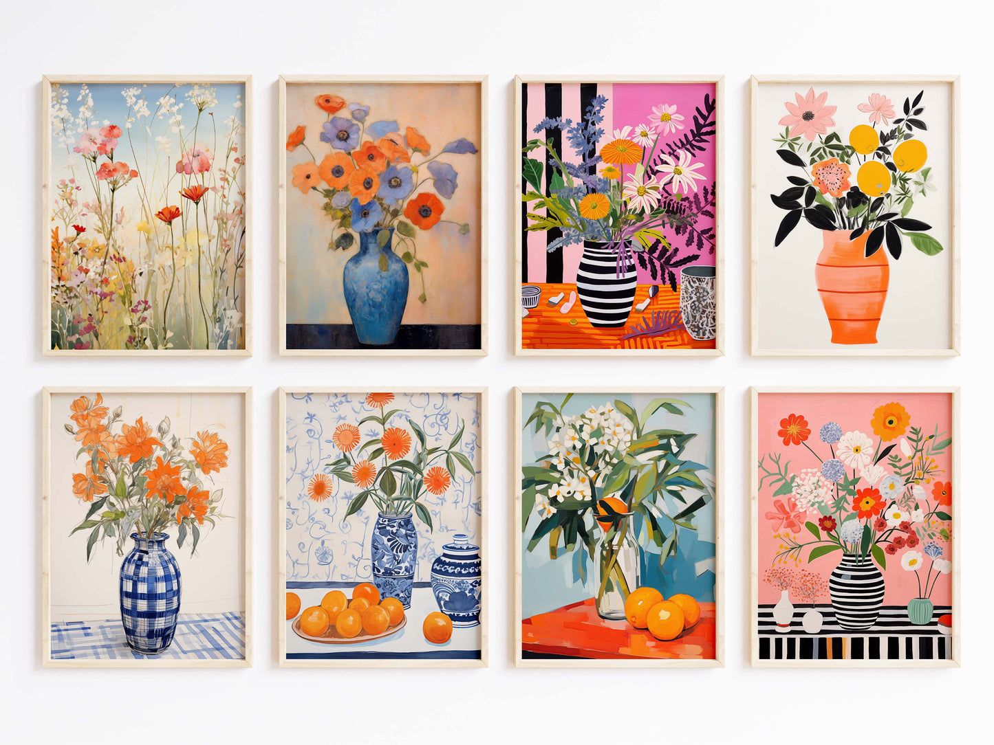 Blumen Poster · Geschenkidee · Farbenfrohe Blumenvasen und Künstlerische Floralkunst im Modernen Stil · Dekoprint ohne Rahmen
