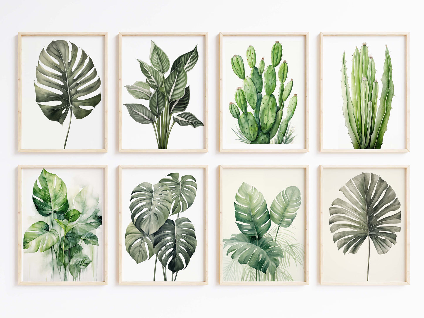 Botanik Poster · Geschenkidee · Monstera Kakteen und Tropische Pflanzen · Dekoprint ohne Rahmen