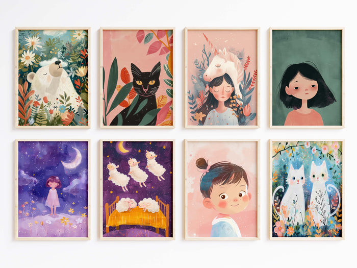 Mädchen Kinderzimmer Poster mit Einhorn und Katzen