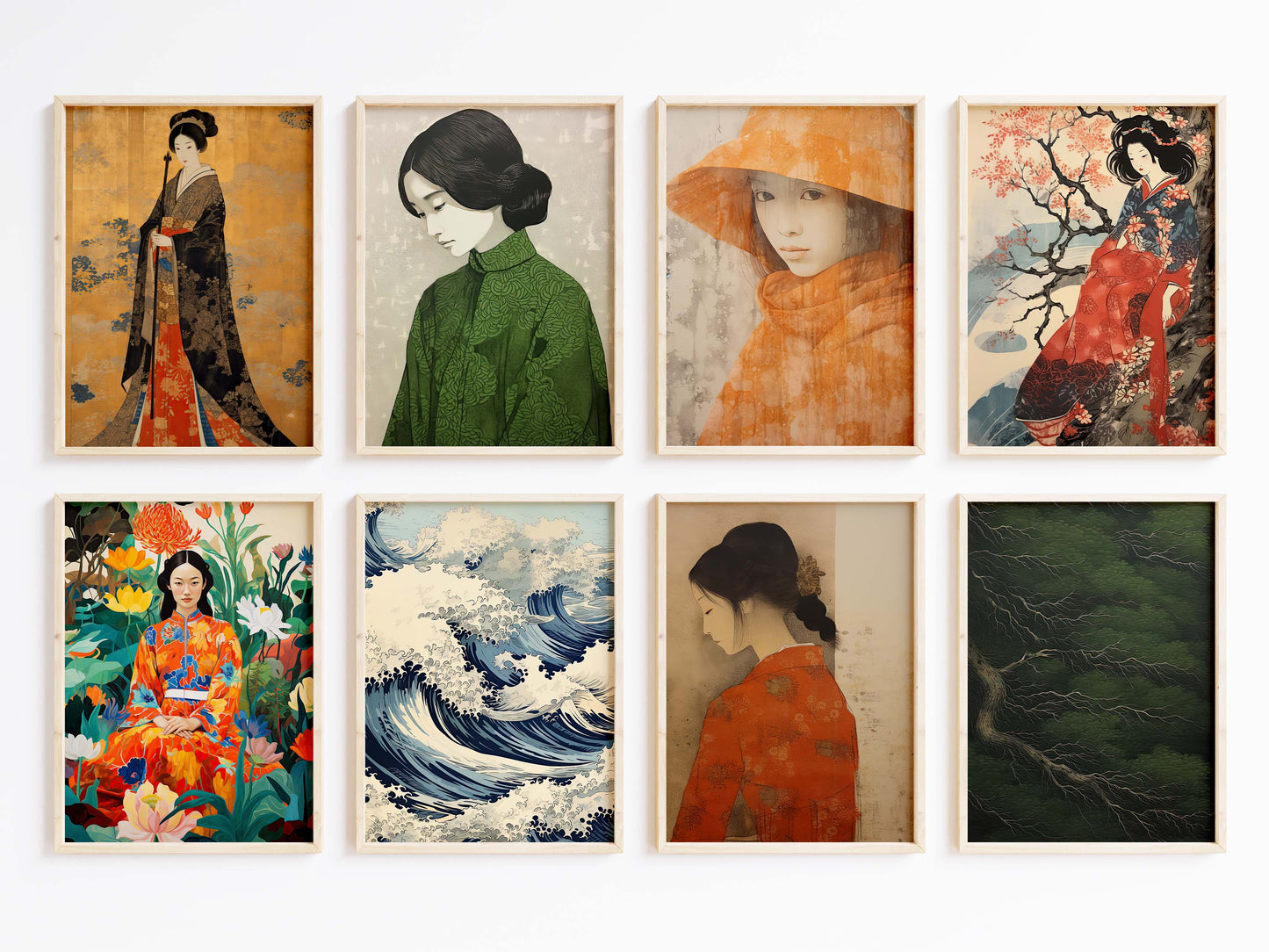 Japan Poster · Geschenkidee · Geisha Porträts Wellen und Zen Kunst · Dekoprint ohne Rahmen