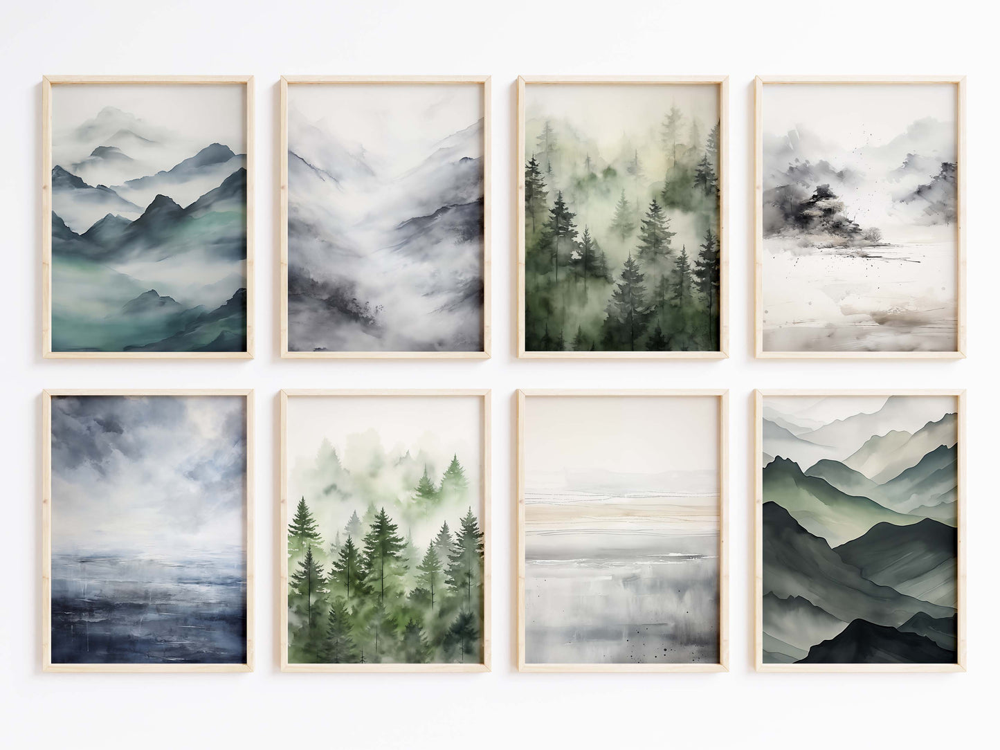 Nebelwald Berglandschaft Poster geschenkidee aquarell natur wandkunst  · Dekoprint ohne rahmen