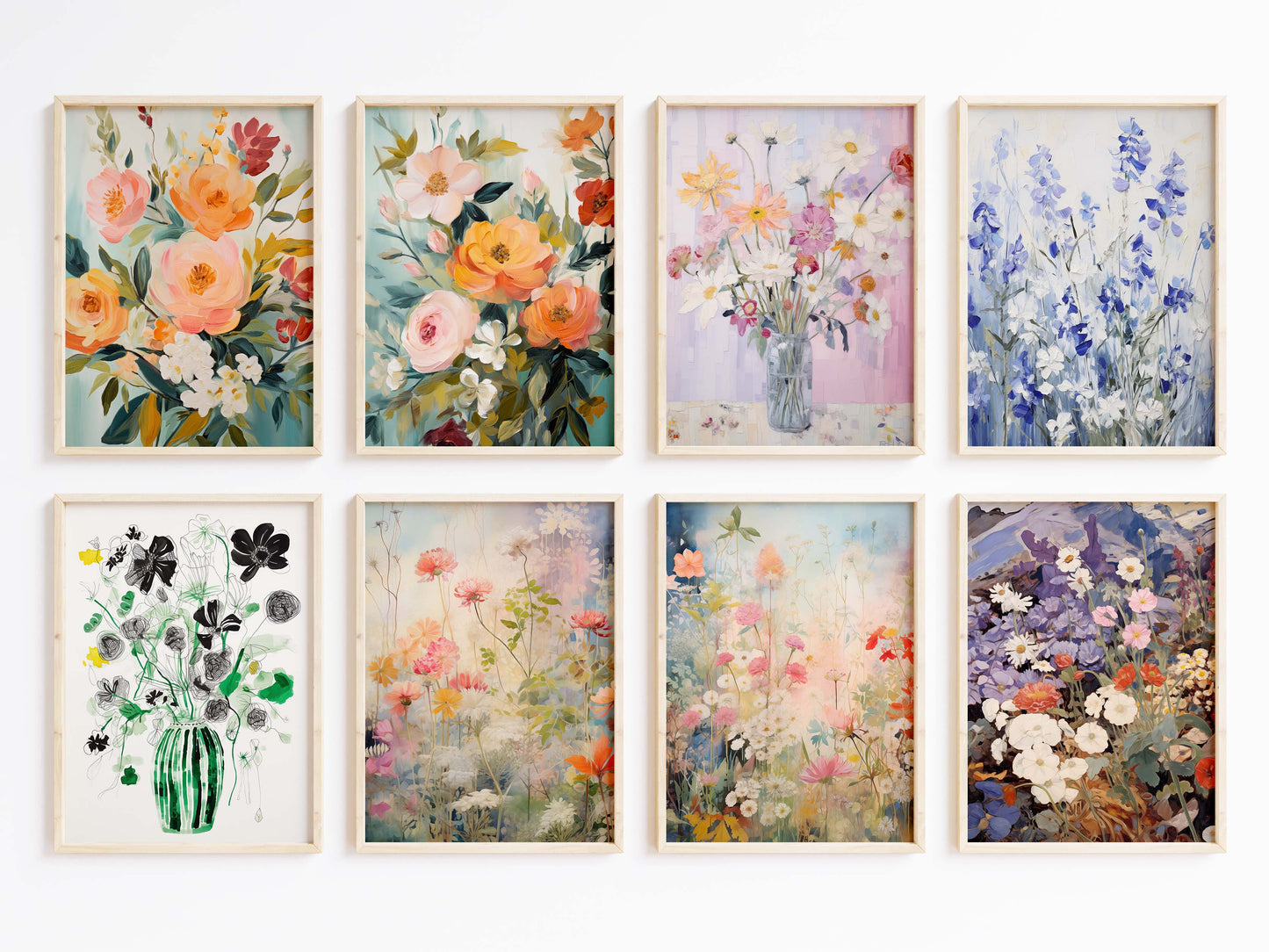 Blumen Poster · Geschenkidee · Romantische Wildblumen und Pastellblüten in Künstlerischer Aquarellmalerei · Dekoprint ohne Rahmen