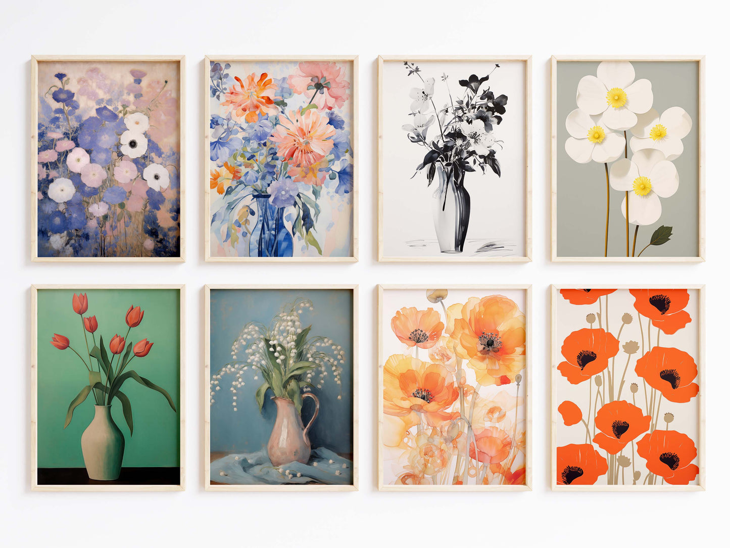 Blumen Poster · Geschenkidee · Tulpen Mohnblumen Maiglöckchen und Florale Aquarellkunst · Dekoprint ohne Rahmen