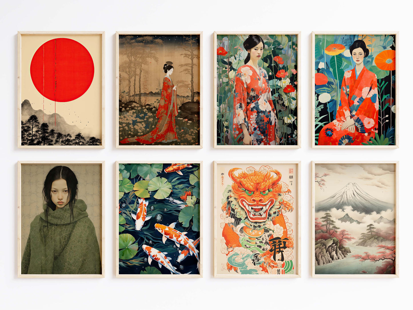 Japan Poster · Geschenkidee · Japanische Kunst Geisha Koi Drache und Fuji · Dekoprint ohne Rahmen