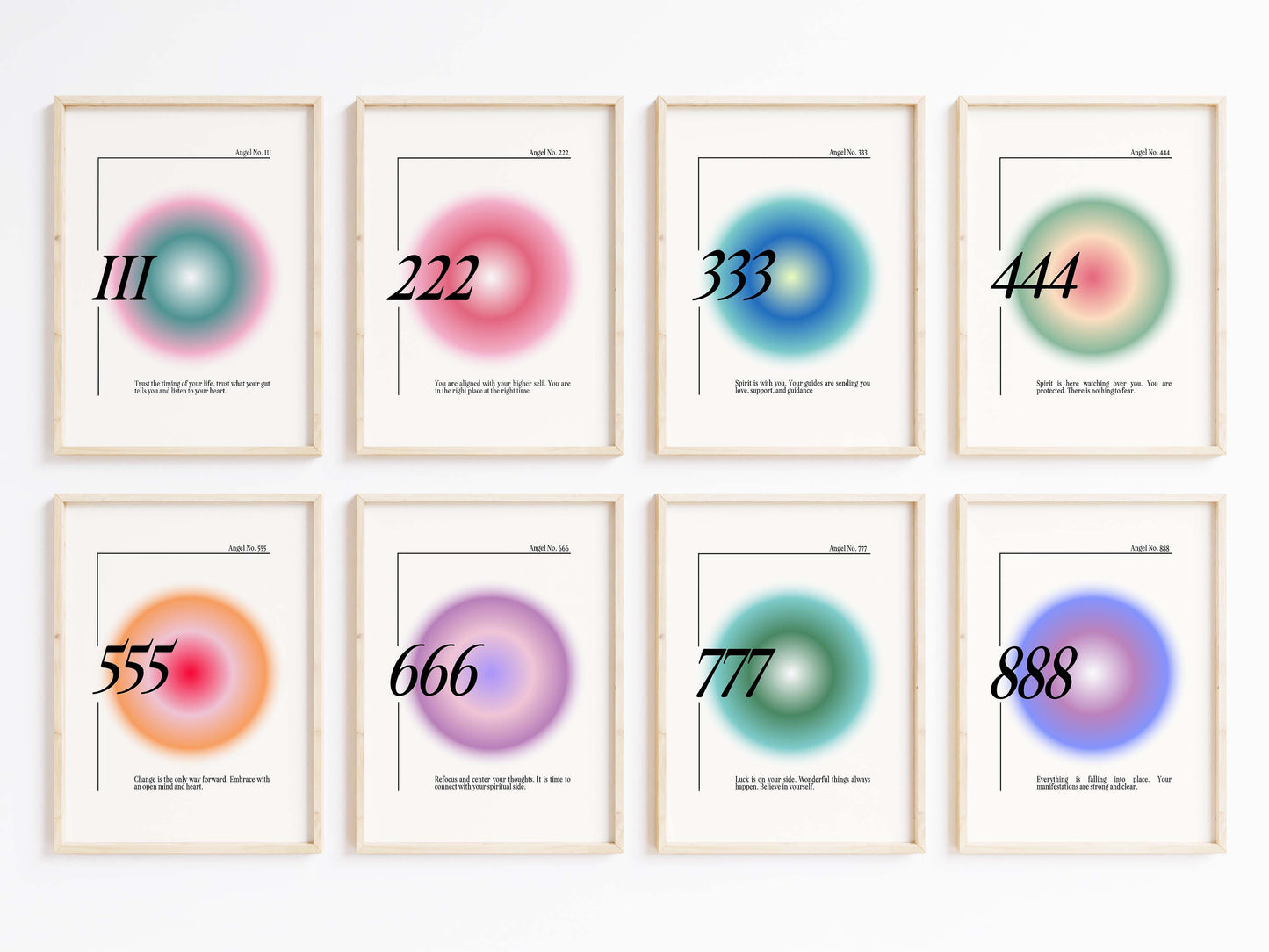Engelszahlen Poster · Geschenkidee · Spirituelle Zahlenkunst mit Aura Farben · Meditation Deko · Dekoprint ohne Rahmen