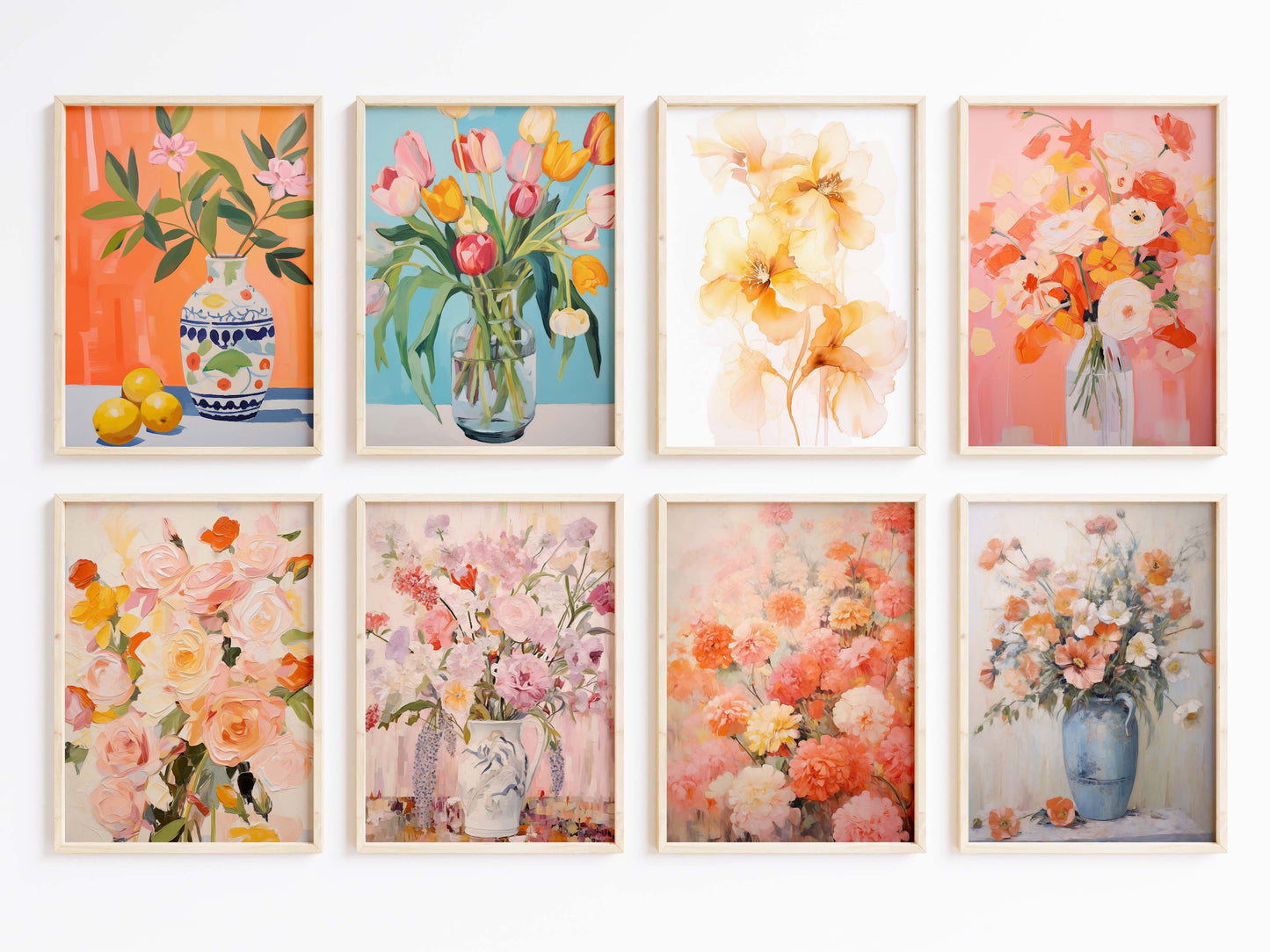 Blumen Poster · Geschenkidee · Korallenrosa Blüten · Romantische Floralkunst Aquarelloptik · Dekoprint ohne Rahmen