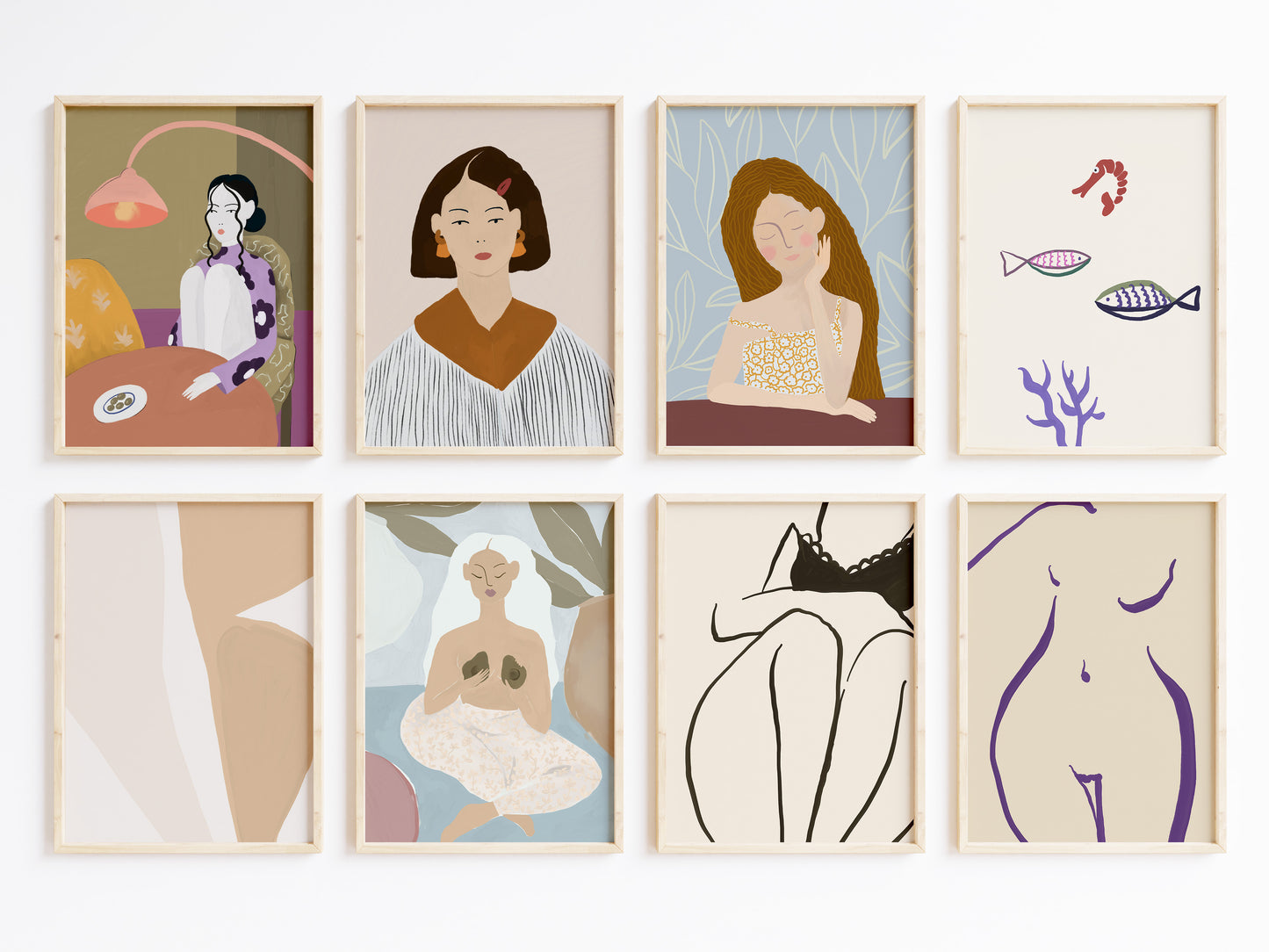 Feminine Porträt Poster · Geschenkidee · Feminine Figuren Körperkunst Maritime Illustrationen · Dekoprint ohne Rahmen