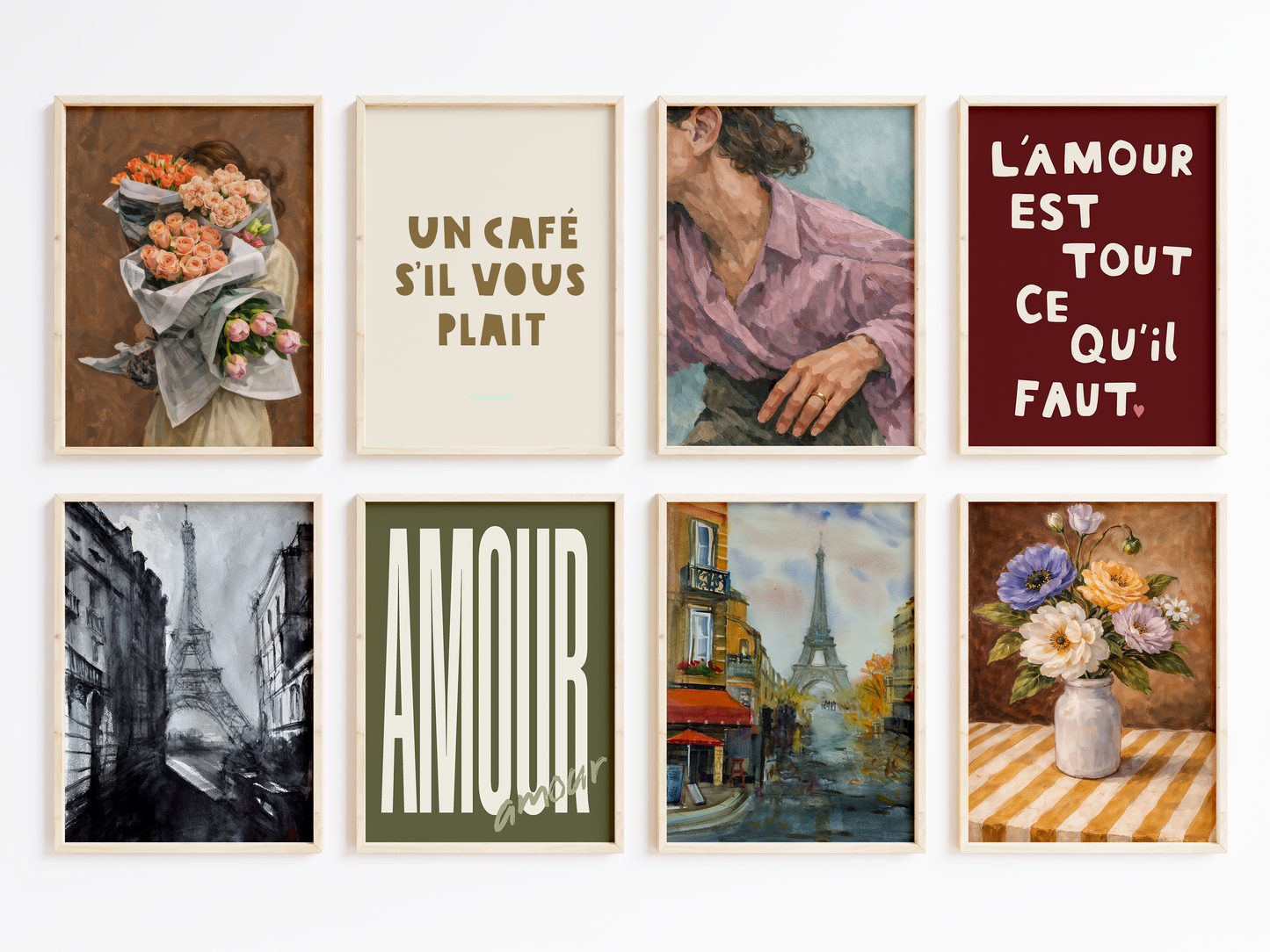 Frankreich Vintage Poster · Geschenkidee · Paris Blumen Café Illustration · Dekoprint ohne Rahmen