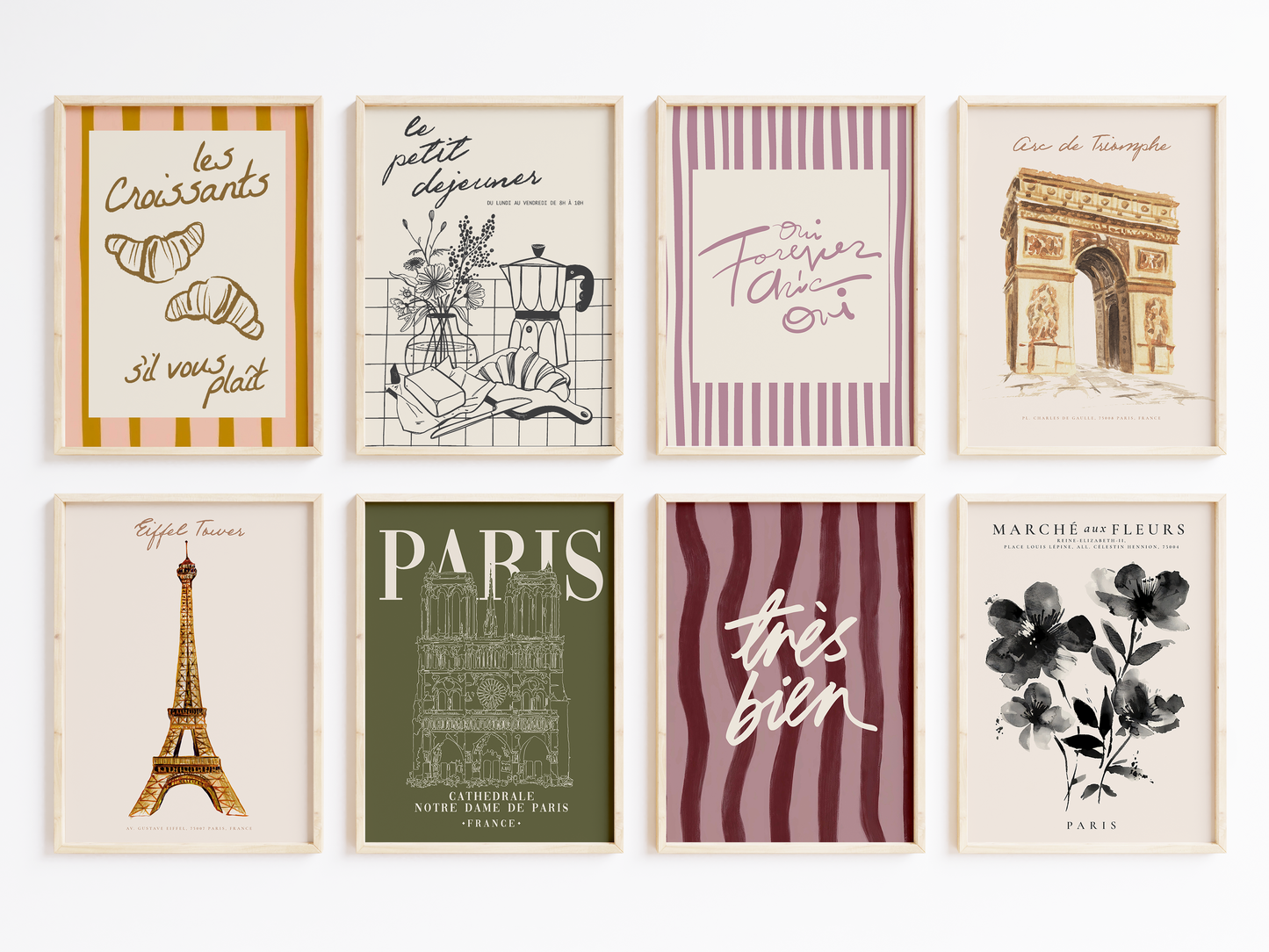 Paris Poster · Geschenkidee · Französische Typografie Wahrzeichen Café Illustration · Dekoprint ohne Rahmen
