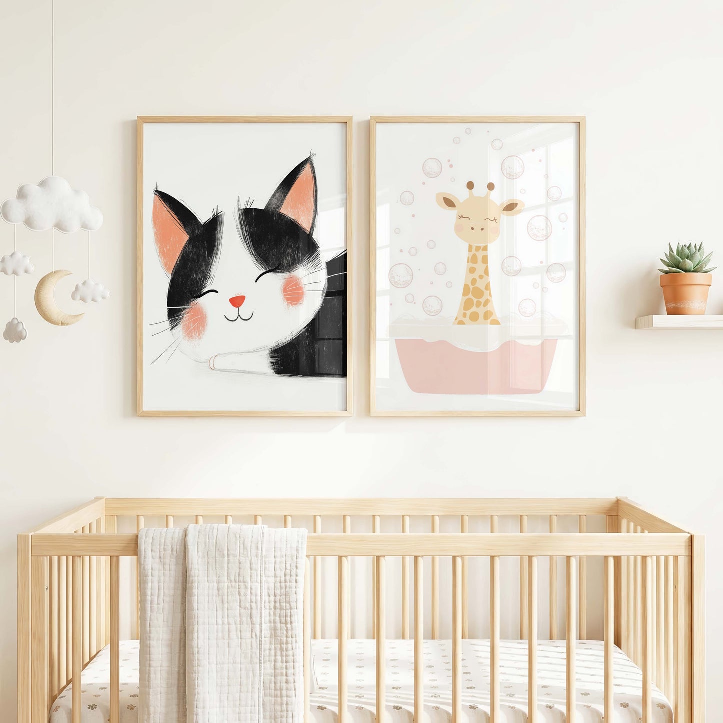 Süße Tiere Poster · Geschenkidee · Minimalistische Illustration mit Katze, Panda und Giraffe · Kinderzimmer Deko · Dekoprint ohne Rahmen