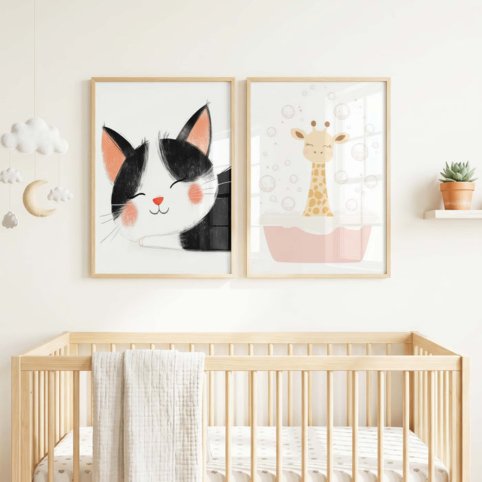 Süße Tiere Poster für Kinderzimmer mit Panda und Katze