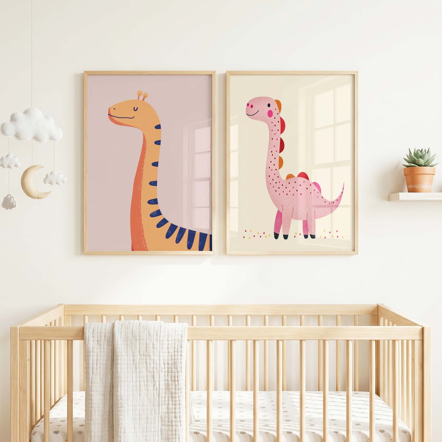 Dinosaurier Poster · Geschenkidee · Bunte Illustration mit Langhals und Giraffe · Kinderzimmer Deko · Dekoprint ohne Rahmen