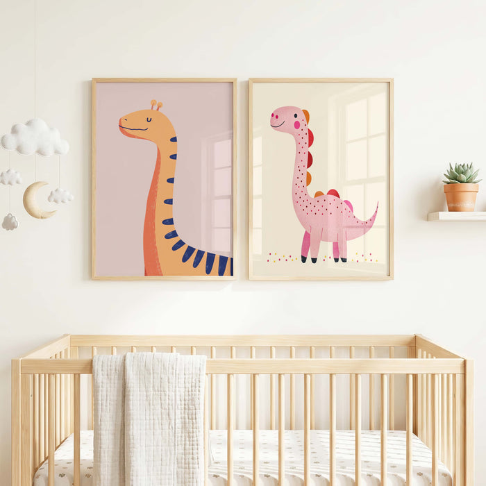 Dinosaurier Poster mit Langhals und Giraffe fürs Kinderzimmer