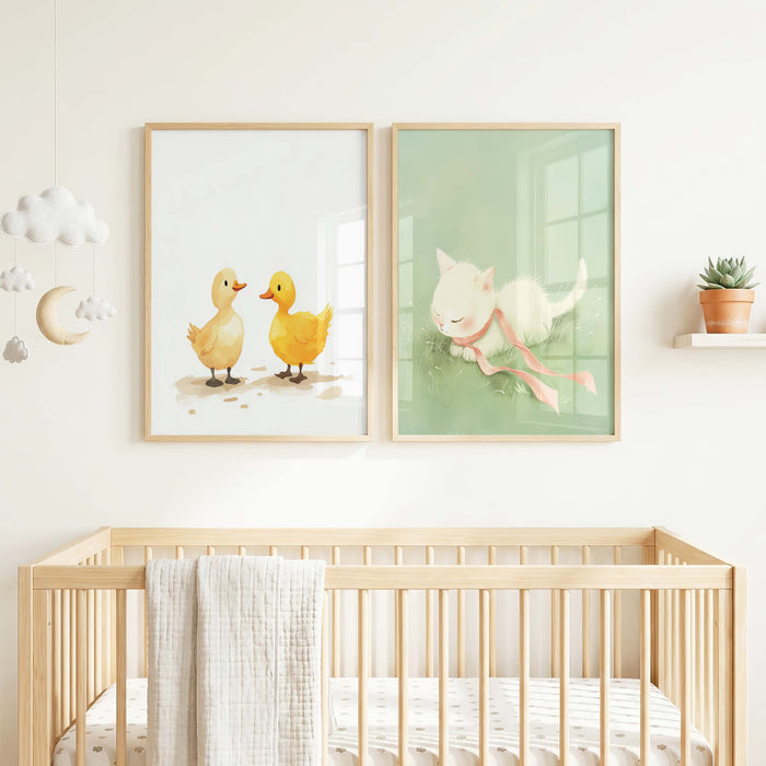 Hasen Poster mit Pastellblumen fürs Kinderzimmer