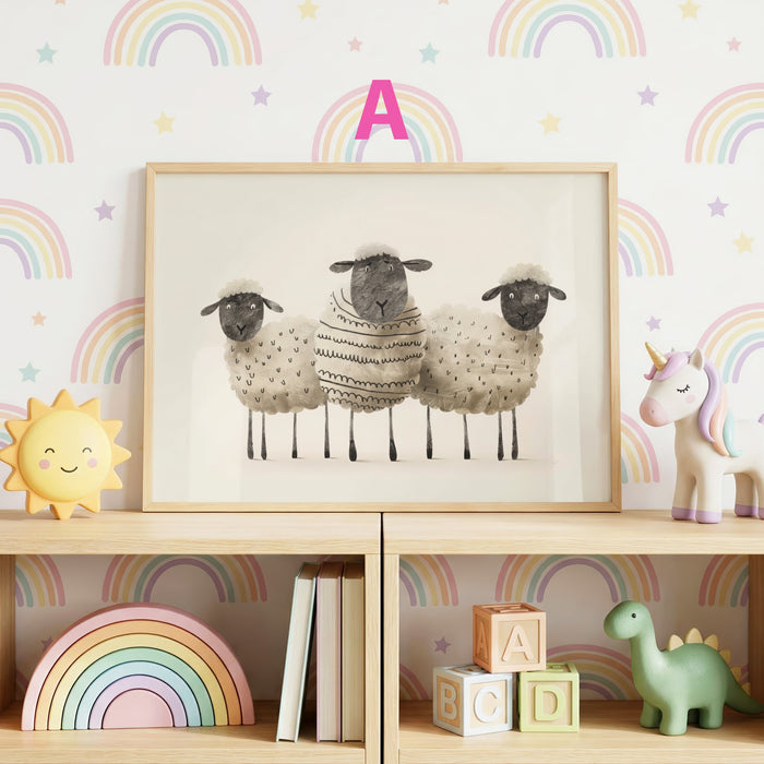 Bauernhof Tiere Poster – Hase, Schaf und Gans Deko
