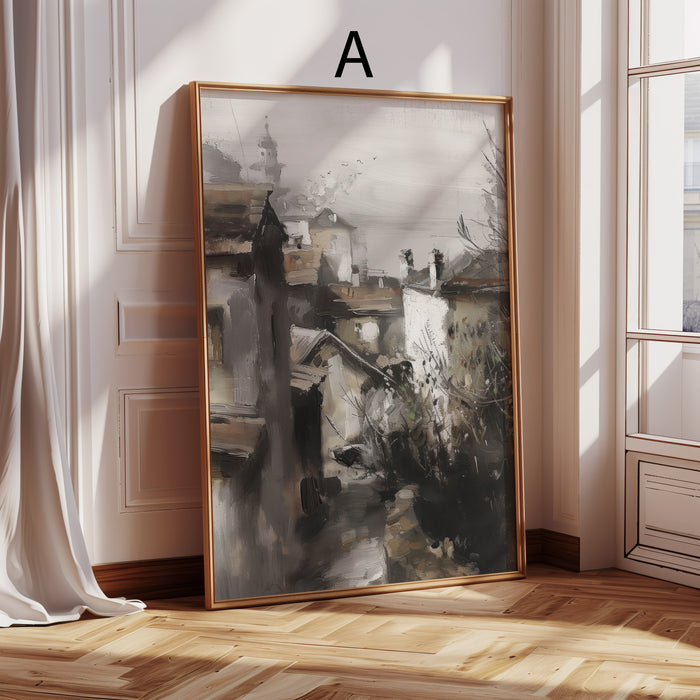 Dorf & Blumen Poster im Vintage Stil