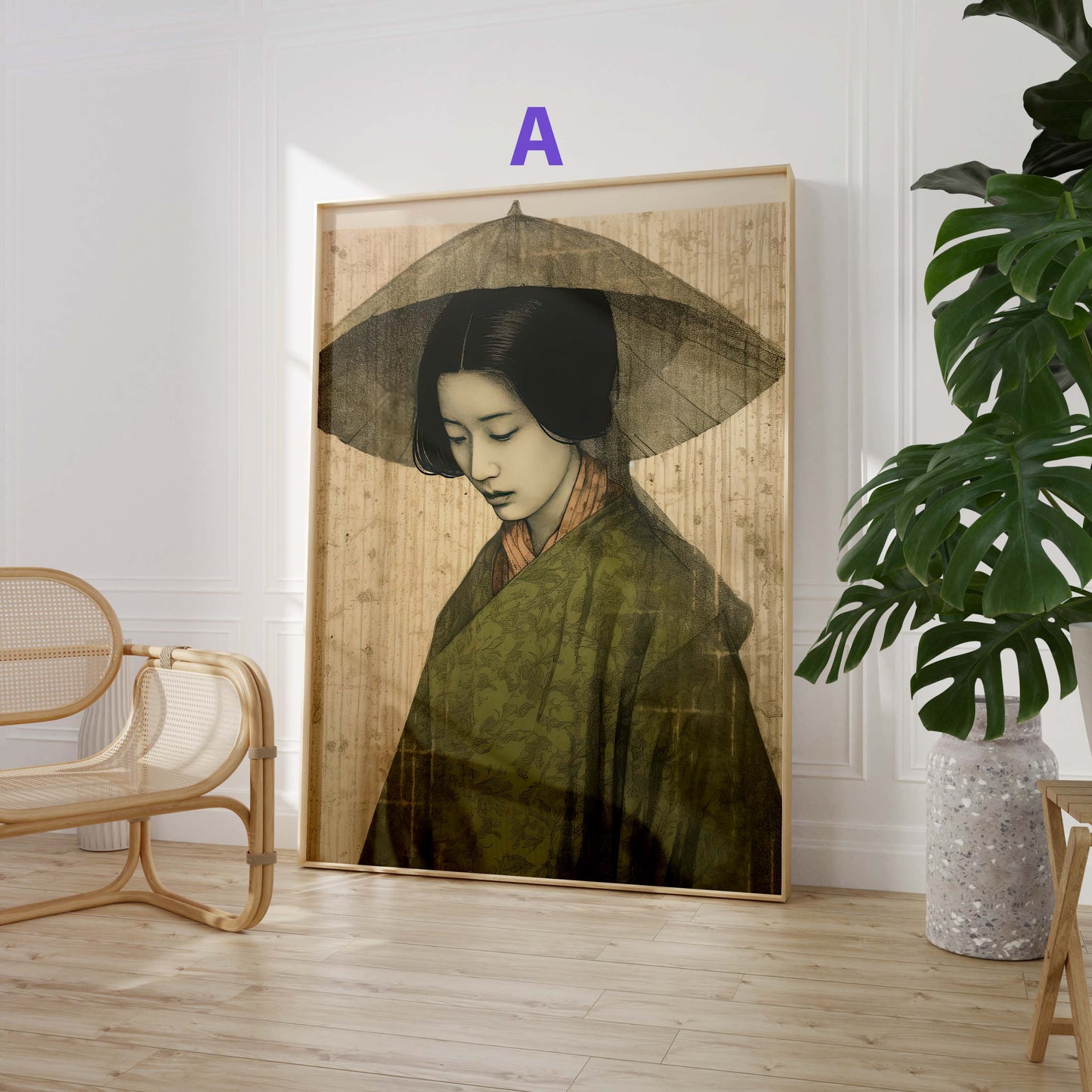 Japan Poster · Geschenkidee · Geisha Ukiyo-e Wellen und Zen Landschaft · Dekoprint ohne Rahmen