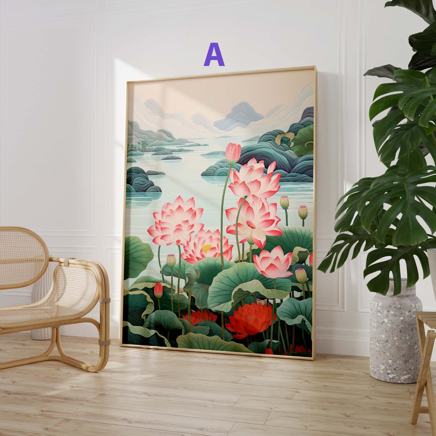 Japan Poster · Geschenkidee · Geisha Kirschblüten Koi und Lotus im Japandi Stil · Dekoprint ohne Rahmen