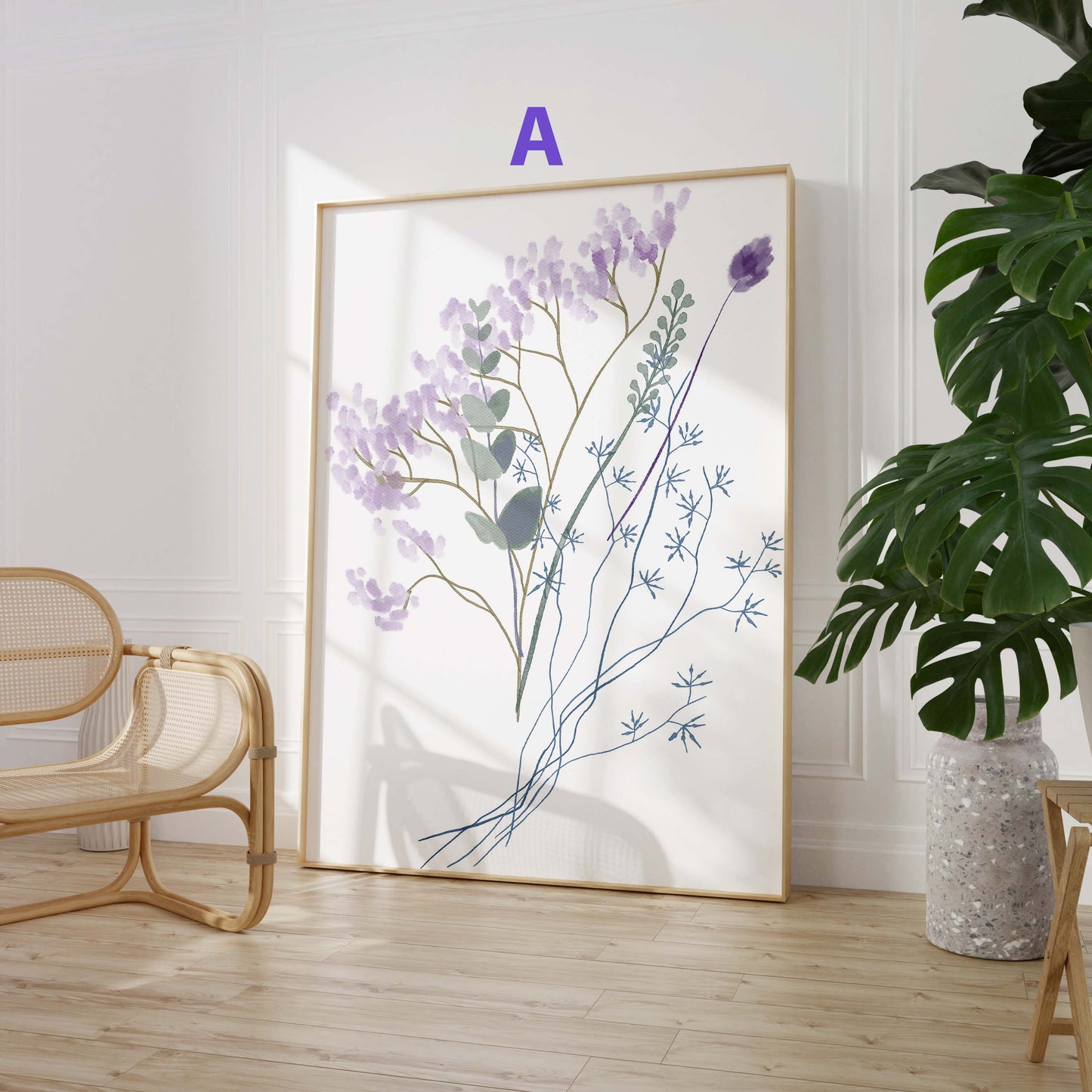 Botanische Wildblumen Poster · Geschenkidee · Zarte Blumenarrangements in Pastellfarben mit Schmetterlingen · Dekoprint ohne Rahmen