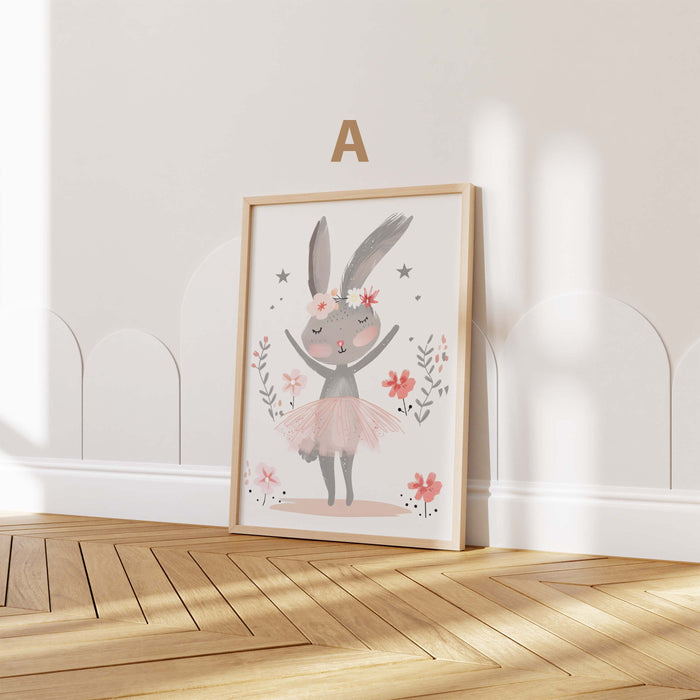 Häschen Poster mit Blumen und Kleidung für Kinderzimmer