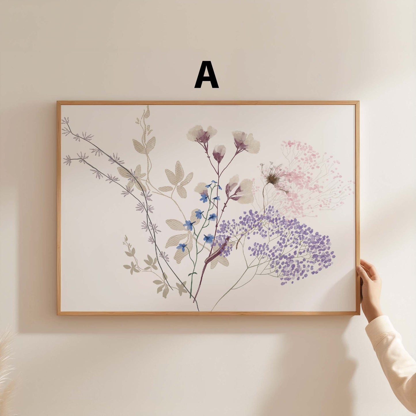 Zarte Blumen Poster · Geschenkidee · Pastellfarbene Wildblumen und botanische Pflanzenillustration · Dekoprint ohne Rahmen