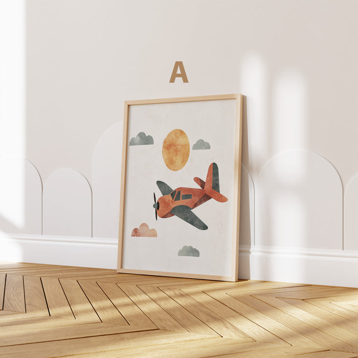 Abenteuer Kinder Poster mit Rakete und Heißluftballon
