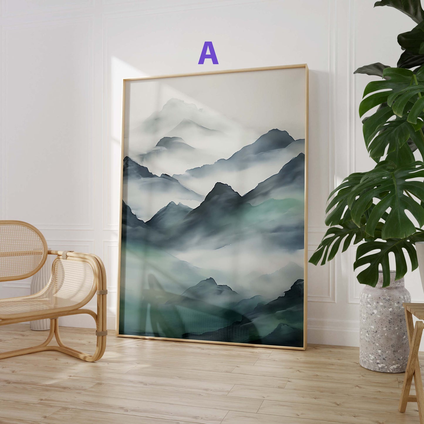 Nebelwald Berglandschaft Poster geschenkidee aquarell natur wandkunst  · Dekoprint ohne rahmen