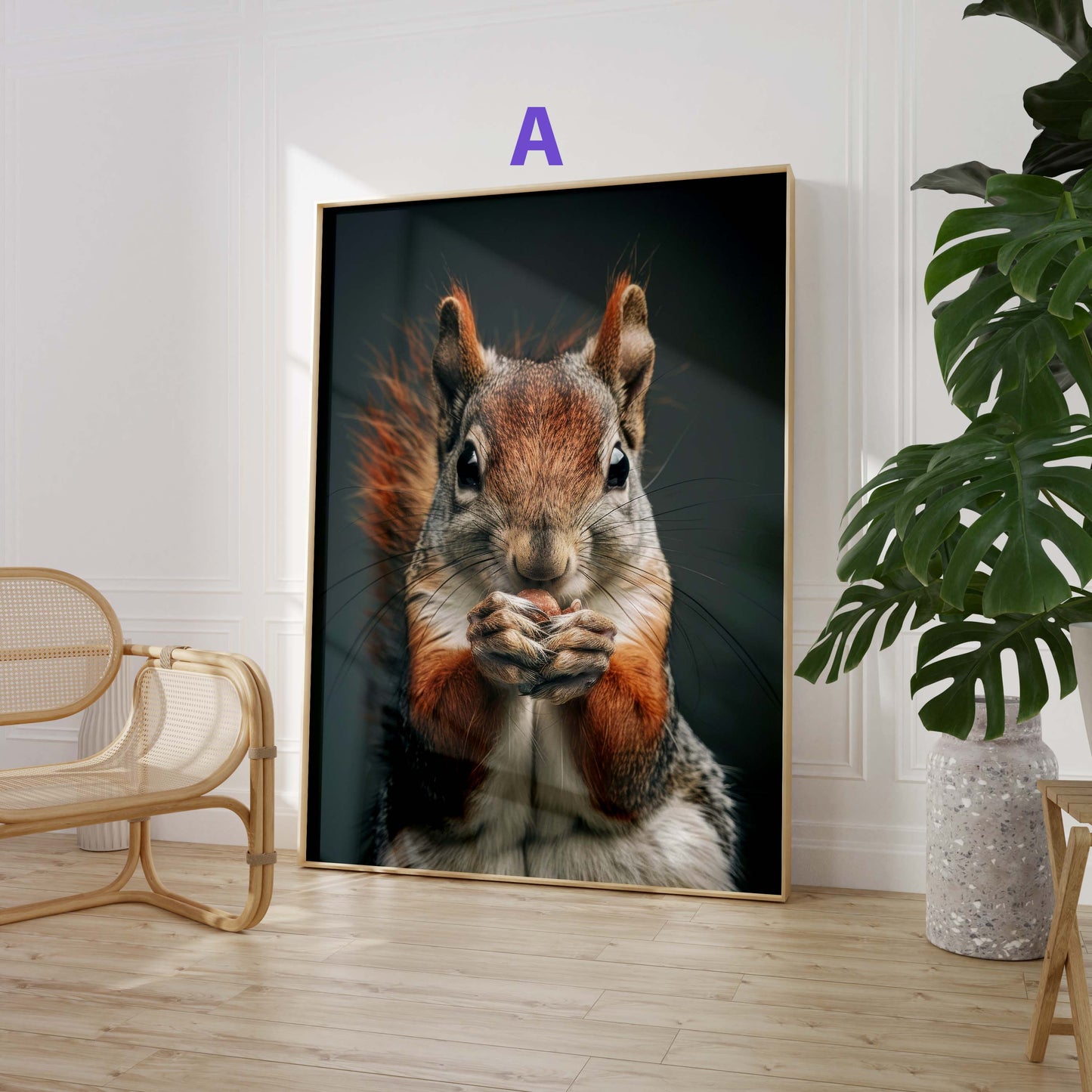 Niedliche Tiere Poster · Geschenkidee · Eichhörnchen, Lemur und Fledermauskatze · Dekoprint ohne Rahmen