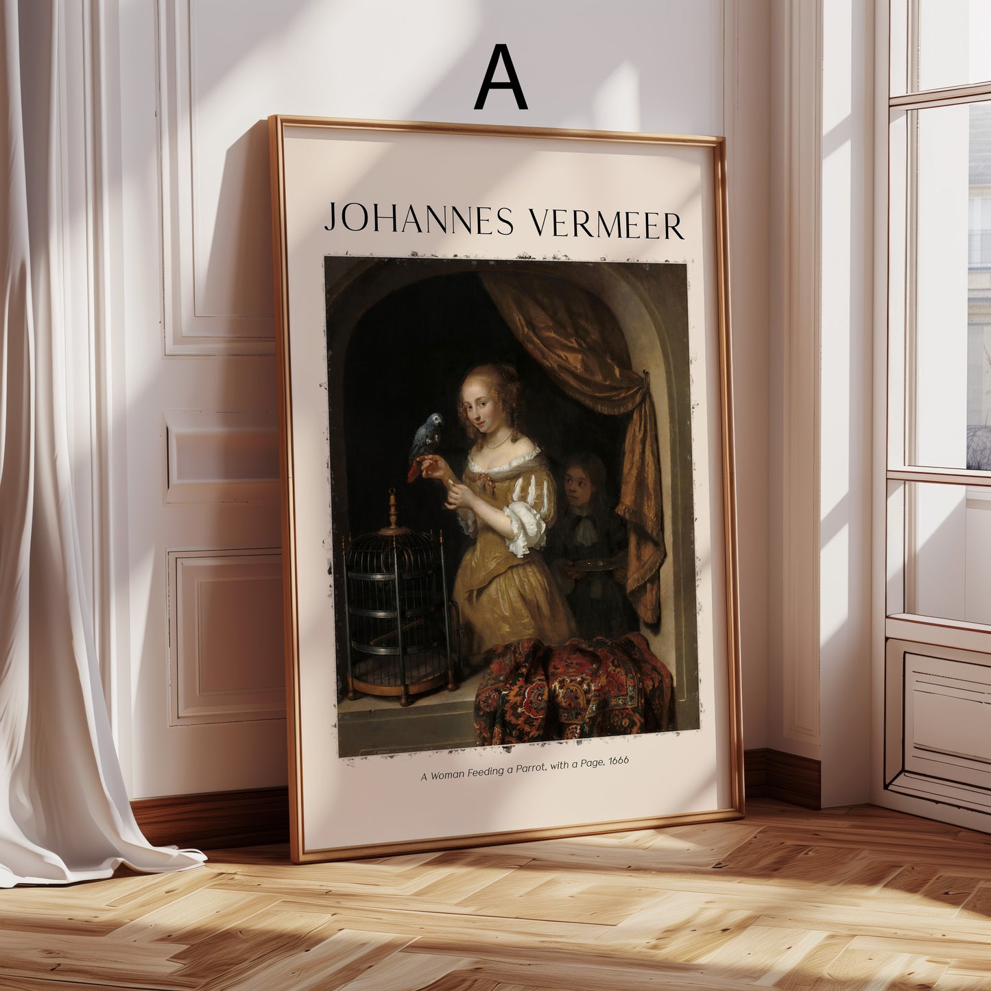 Johannes Vermeer Poster · Geschenkidee · Frau mit Papagei Straßenszene Malkunst Musik · Dekoprint ohne Rahmen