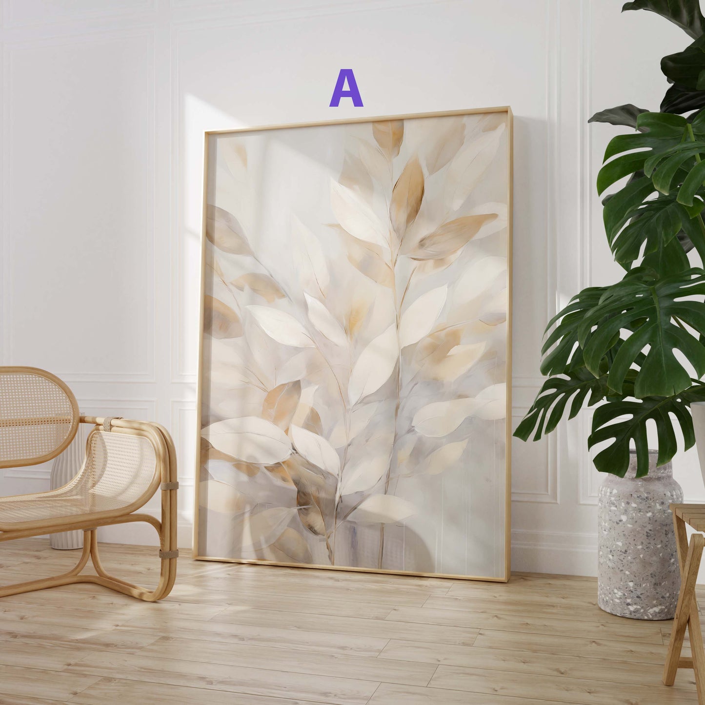 Botanik Poster · Geschenkidee · Beige Blätter und Zarte Pflanzenkunst in Neutralen Naturtönen · Dekoprint ohne Rahmen