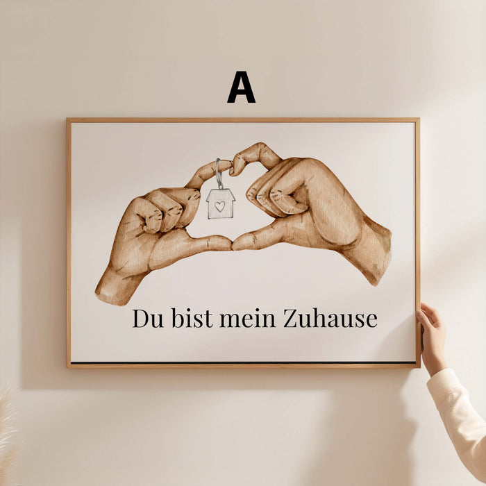 Hände Herz Haus Poster – Premium Baumwoll-Canvas