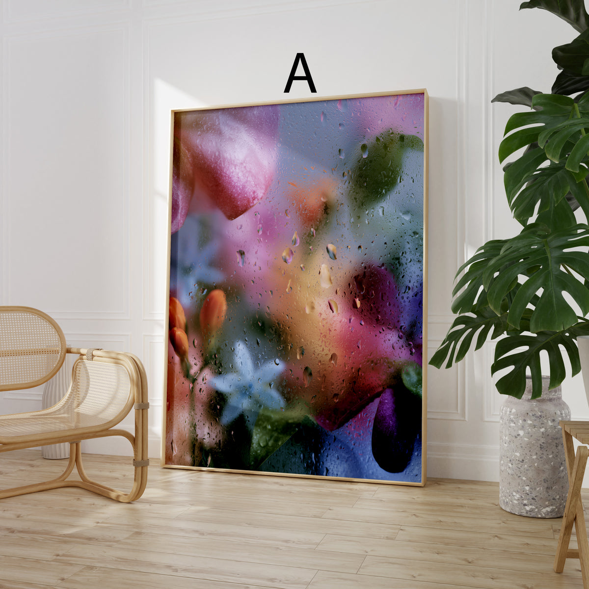 Blumen Poster · Geschenkidee · Ranunkeln Blumen beschlagenes Glas · Dekoprint ohne Rahmen