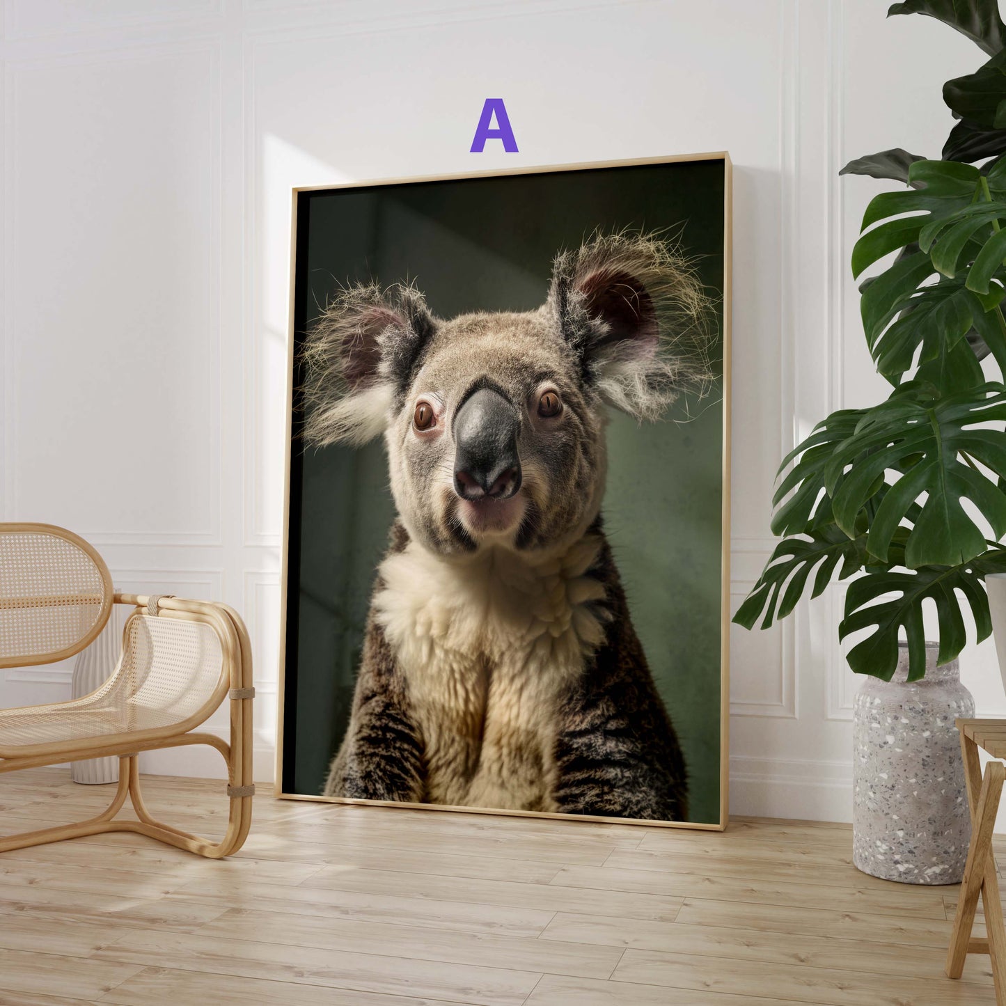 Niedliche Tierporträts Poster · Geschenkidee · Koala, Hase, Kaninchen und Kletterbeutler · Dekoprint ohne Rahmen