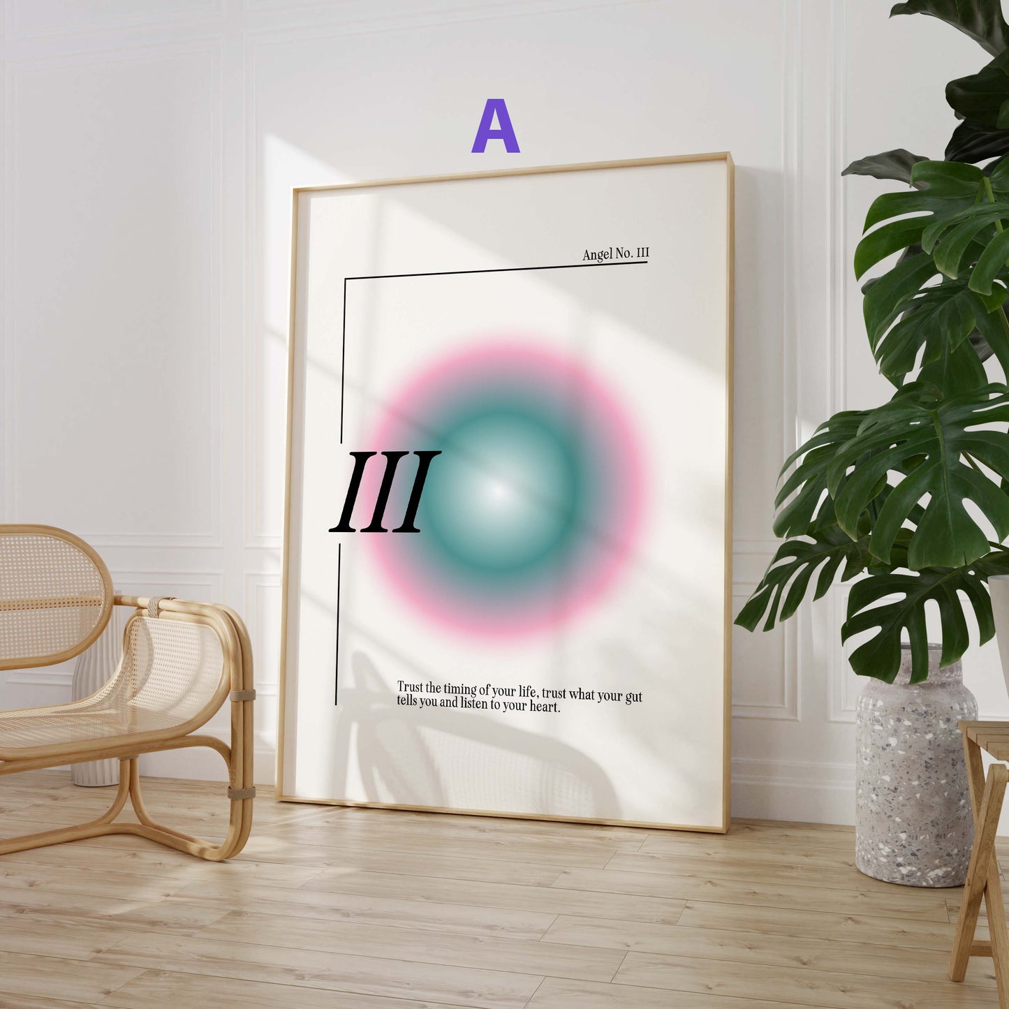 Engelszahlen Poster · Geschenkidee · Spirituelle Zahlenkunst mit Aura Farben · Meditation Deko · Dekoprint ohne Rahmen