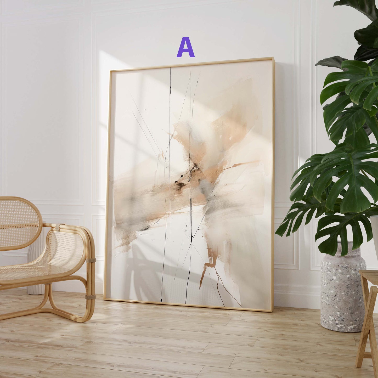 Abstrakte Poster Wanddeko · Minimalistische Beige Schwarz Kunst · Moderne Geometrische Wohnzimmer Bilder · Print ohne Rahmen