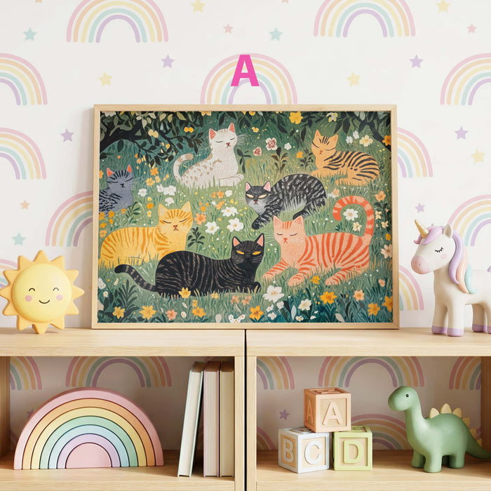 Märchen Mädchen Poster mit Katzen und Sternennacht