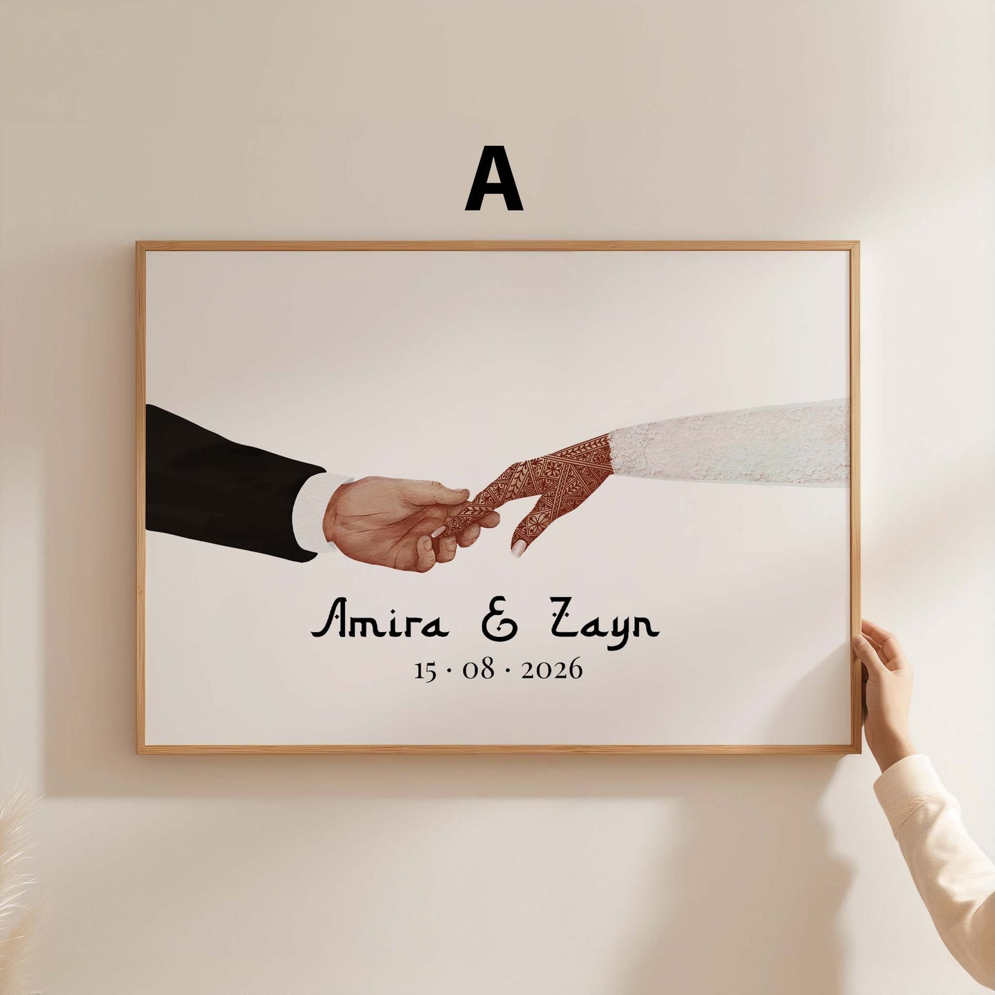 Hände Verbindung Paar Hochzeit Poster · Geschenkidee · Personalisierte Namen Datum Verlobung Liebe Illustration · Print ohne Rahmen