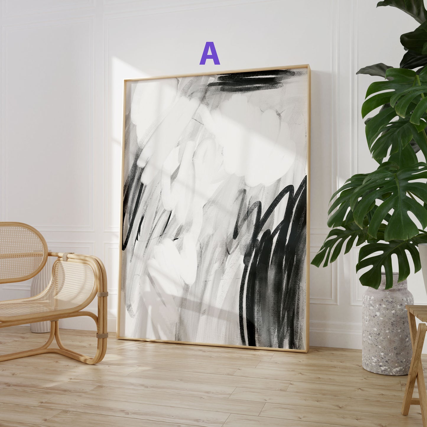 Abstrakte Schwarz Weiß Poster · Geschenkidee · Minimalistische Line Art und geometrische Linien · Dekoprint ohne Rahmen