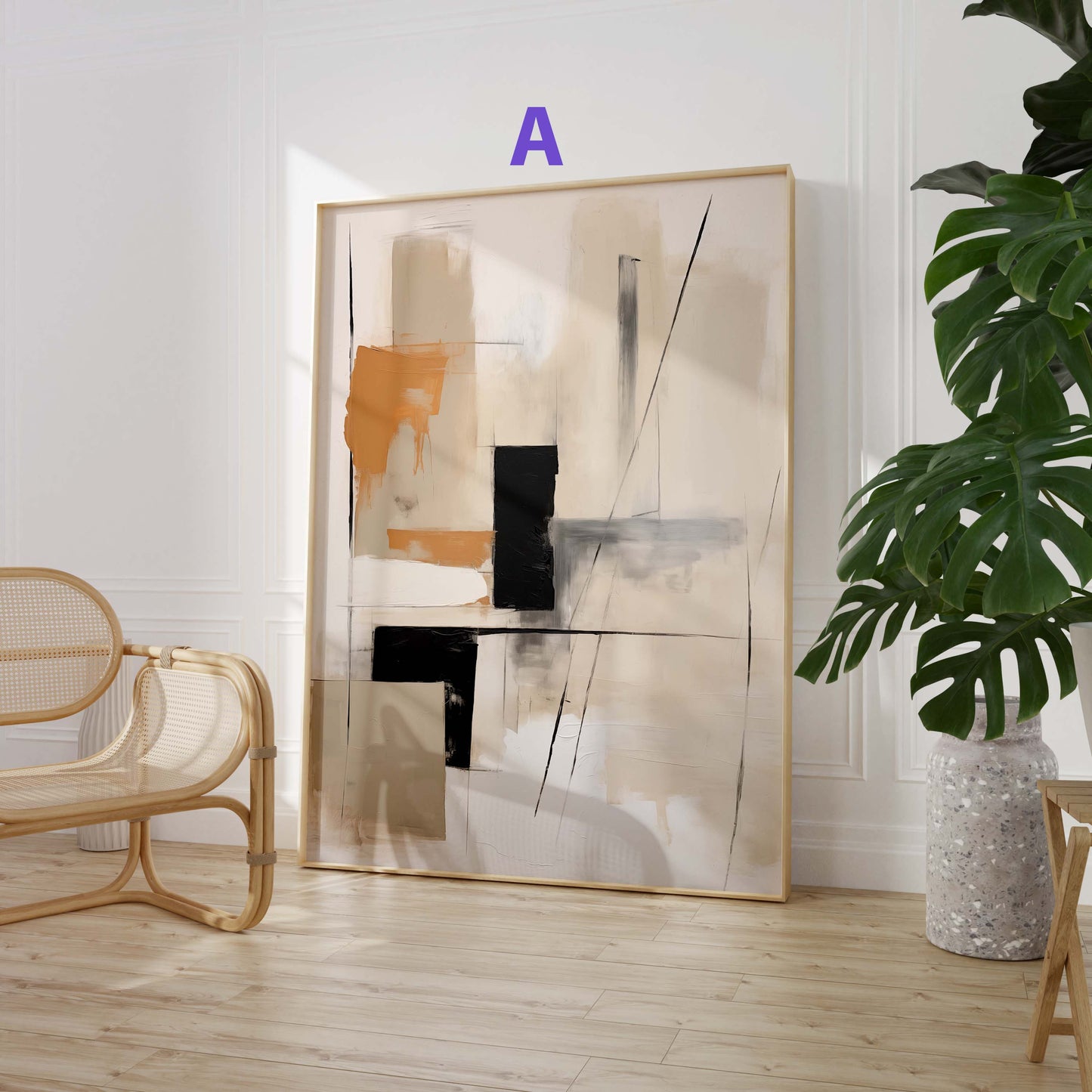 Abstrakte Beige Naturtöne Poster · Geschenkidee · Geometrische Formen und Fließende Aquarellstrukturen in Moderner Wandkunst · Dekoprint ohne Rahmen
