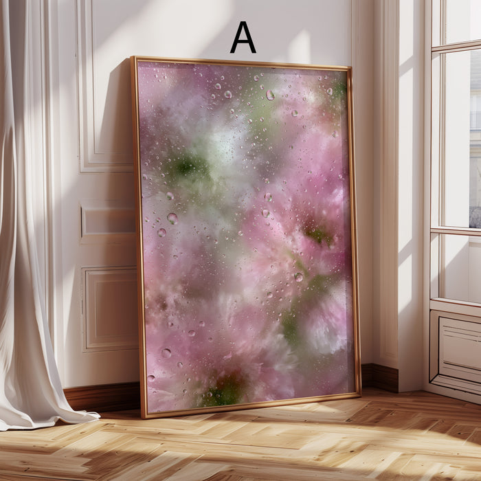 Geschenkidee · Rosen hinter Glas und Wassertropfen Poster Ästhetische Natur Fotografie · Dekoprint ohne Rahmen | JUSTGOODMOOD