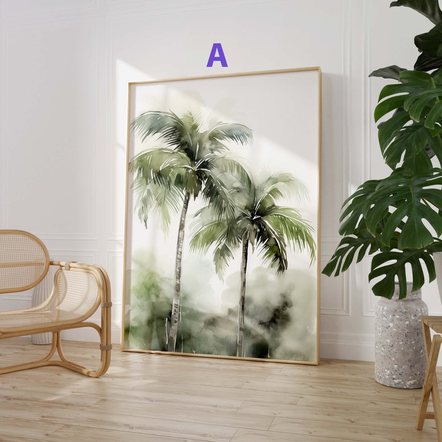 Dschungel Poster · Geschenkidee · Tropischer Regenwald Palmen Papageien und Leopard · Dekoprint ohne Rahmen