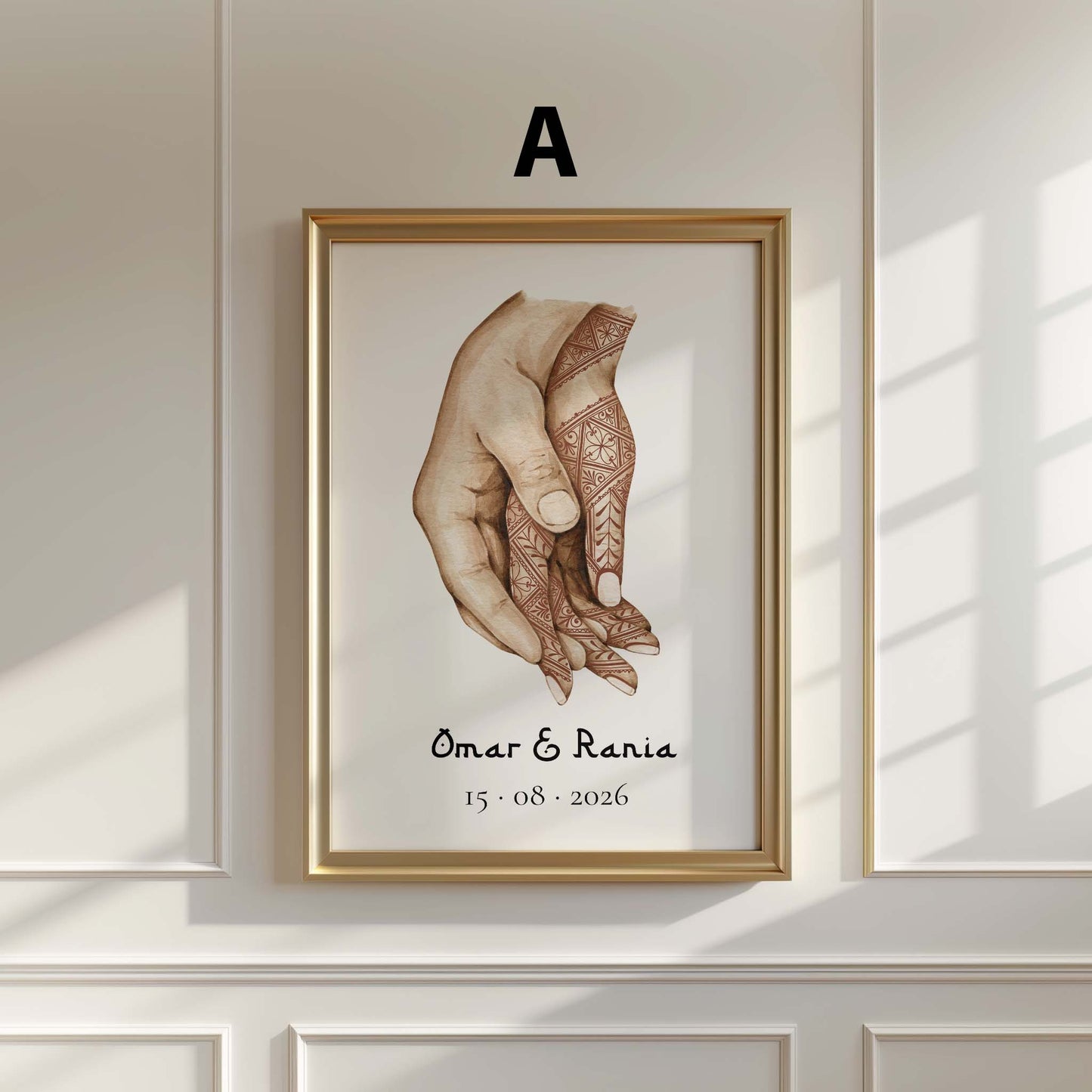 Personalisierte Henna Hände  Paar Poster · Geschenkidee · Hochzeit Verlobung Illustration · Minimalistisches Wandbild · Print ohne Rahmen