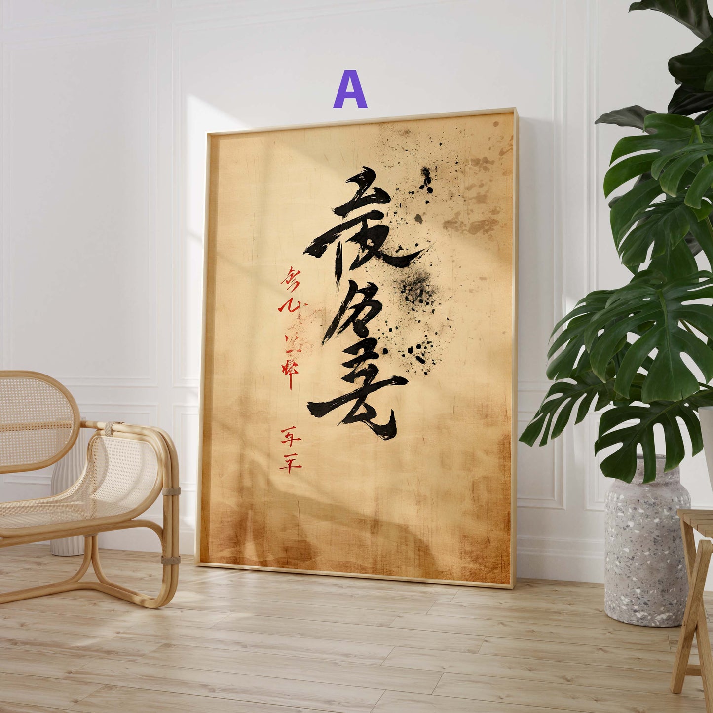 Japan Poster · Geschenkidee · Zen Kalligrafie Fuji Geisha und Lotusblüten · Dekoprint ohne Rahmen