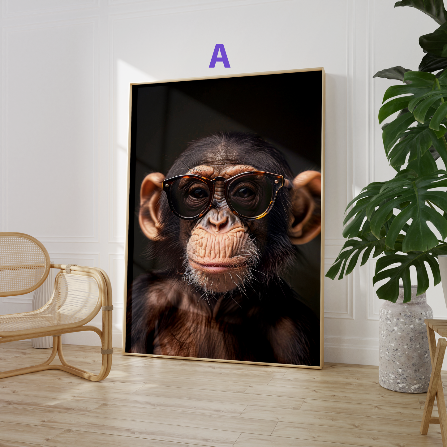 Affen Poster · Geschenkidee · Schimpanse und Affe mit Brille · Dekoprint ohne Rahmen